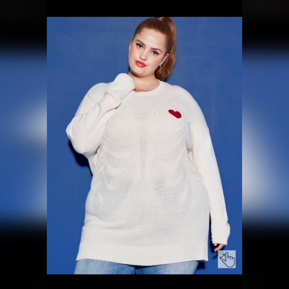 Torrid Cream Sweater with Red Heart Accent